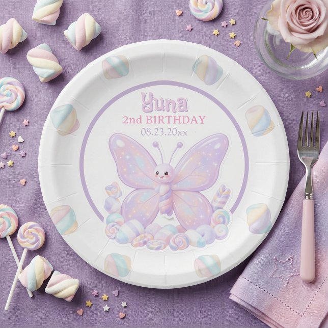 Lila Lavendel Schmetterling Geburtstag Pappteller (Purple Lavender Butterfly Birthday Paper Plate)