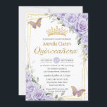 Lila Lavendel-Schmetterling Gold Quinceanera Einladung<br><div class="desc">Diese schicke Quinceañera Einladung besticht durch einen geometrischen Rahmen aus goldfarbenem Glitzer, der von einem zarten Aquarelllavender mit lila Blüte, weicher Vegetation und lila und goldenen Schmetterlingen geschmückt ist. Personalisieren Sie es einfach und schnell mit Ihren Daten, drücken Sie einfach die Schaltfläche Anpassen, um den Stil und die Platzierung des...</div>
