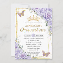 Lila Lavendel-Schmetterling Gold Quinceanera
