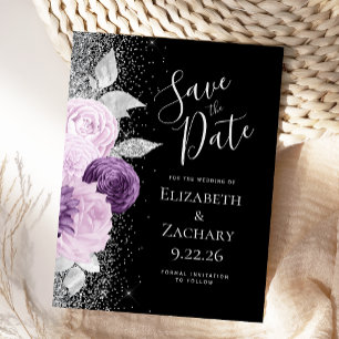 Lila-lavendel-schwarzes Silber-Glitter-Blumendesig Postkarte