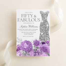 Lila Lavendel & Silver 50. Geburtstagsparty Einladung