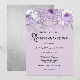 Lila Lavendel Silver Blume Quinceanera Party Einladung
