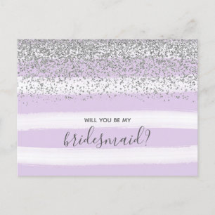 Lila Lavendel & Silver Glitzer ist meine Bridesmai Einladungspostkarte