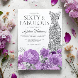Lila Lavendel & Silver Gown 60. Geburtstagsparty Einladung
