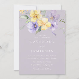Lila Lavendel- und Gelbblütenhochzeit Einladung