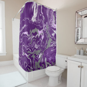 Lila. Lavendel und Grau-Marmor-Fluid Art Duschvorhang