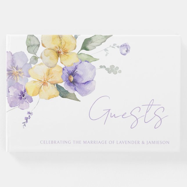 Lila Lavendel- und Sonnenblütenhochzeit Gästebuch (Vorderseite)
