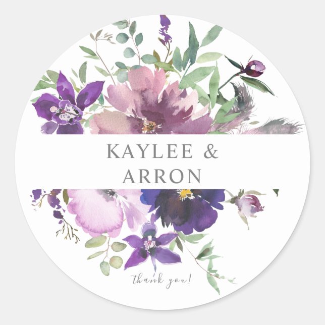 Lila Lavendel & Violet Floral 3 Vielen Dank Runder Aufkleber (Vorderseite)