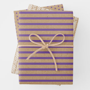 Lila Lavendel Violet Lines Imitate Rustikale Kraft Geschenkpapier Set
