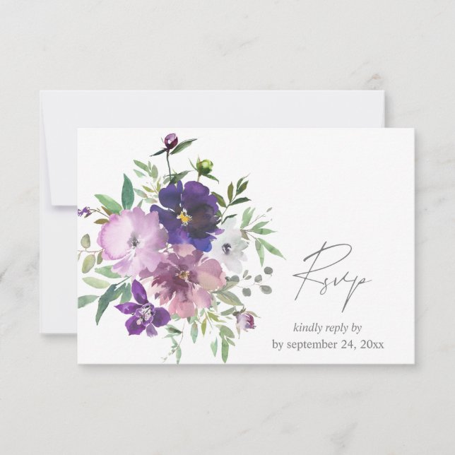 Lila Lavendel & Violettflor mit Mahlzeiten RSVP Karte (Vorderseite)