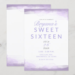 Lila Lavendel Wasserfarbe Moderner Chic Sweet 16 Einladung