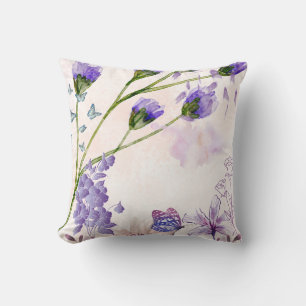 Lila Lavendel-Wasserfarben-Blumen-Wurfkissen B Kissen