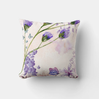 Lila Lavendel-Wasserfarben-Blumen-Wurfkissen | B Kissen