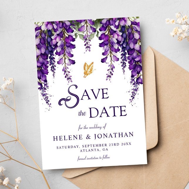 Lila Lavendel Wasserfarbener Flora Hochzeitsfeier Save The Date (Purple Lavender Watercolor Floral Elegant Wedding Save The Date)