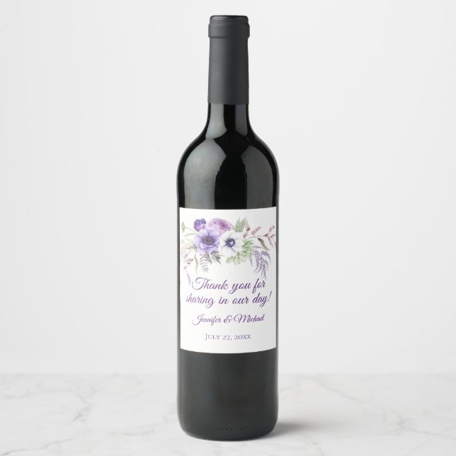 Lila Lavendel Weiße Gastgeschenke Hochzeiten | Weinetikett (Vorderseite)