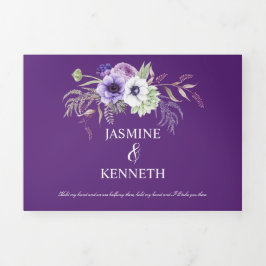 Lila Lavendel White Watercolor Blume Hochzeit Dreifach Gefaltete Einladung