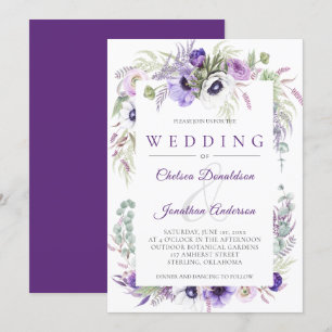Lila Lavendel White Watercolor Blume Hochzeit Einladung