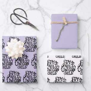 Lila Lavendel Wilde Einhorn Geburtstag Geschenkpapier Set