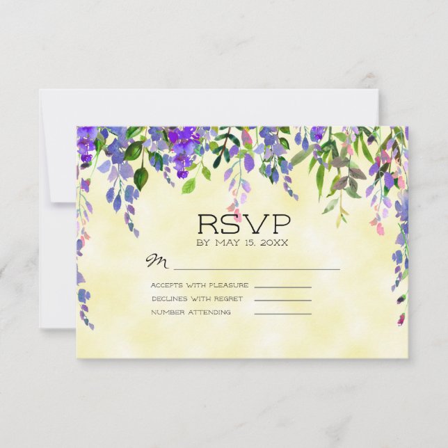 Lila Lavendelblütengelber Hochzeitstag RSVP Karte (Vorderseite)