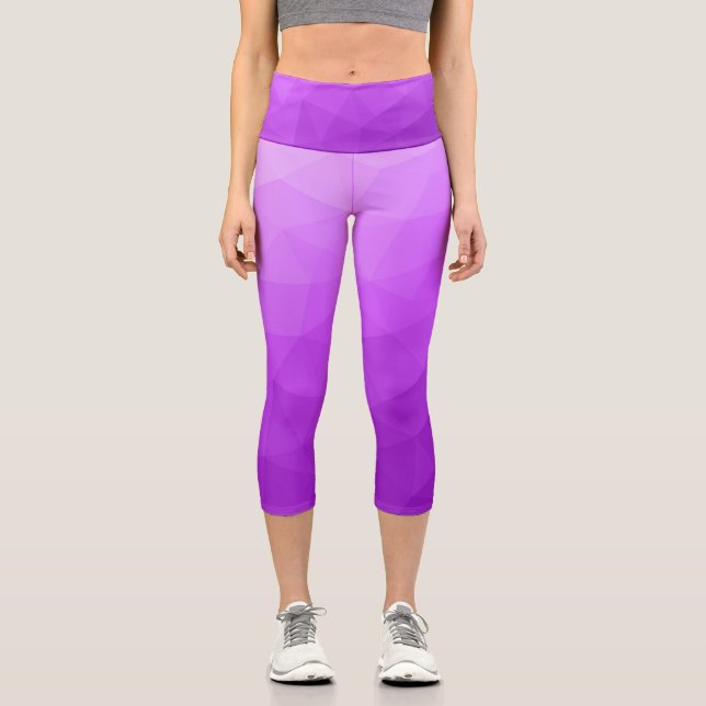 Lila Lavendelgefälle geometrisches Messmuster Capri Leggings (Vorderseite)
