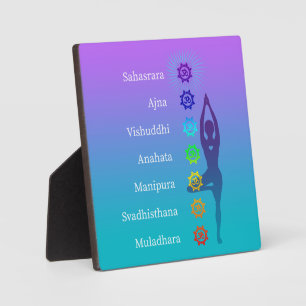 Lila Lavender Aquamarin Sanskrit Chakras Tree Pose Fotoplatte