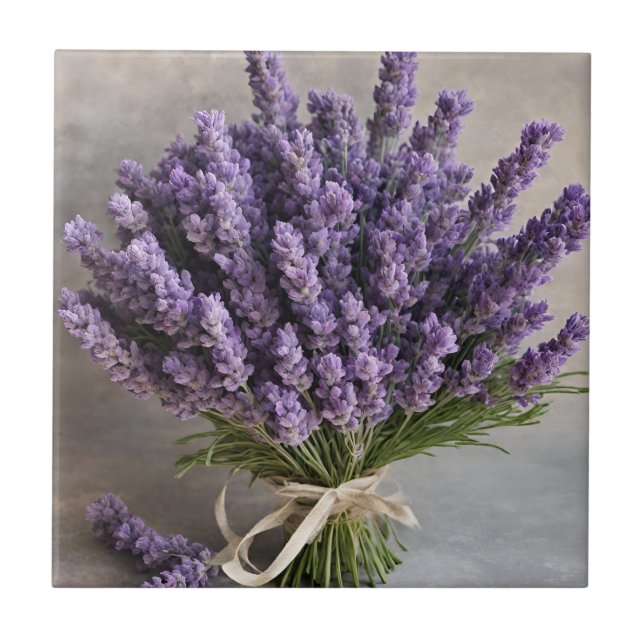 Lila Lavender Blume Bouquet Fliese (Vorderseite)