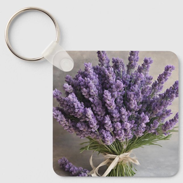 Lila Lavender Blume Bouquet Schlüsselanhänger (Vorderseite)