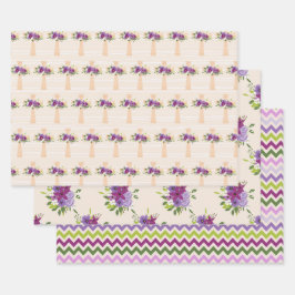 LILA & LAVENDER EASTER CROSSES WASSERFARBE BLUME GESCHENKPAPIER SET