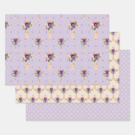 LILA & LAVENDER EASTER CROSSES WASSERFARBE BLUME GESCHENKPAPIER SET