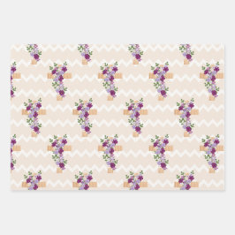 LILA & LAVENDER EASTER CROSSES WASSERFARBE BLUME GESCHENKPAPIER SET