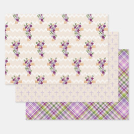 LILA & LAVENDER EASTER CROSSES WASSERFARBE BLUME GESCHENKPAPIER SET