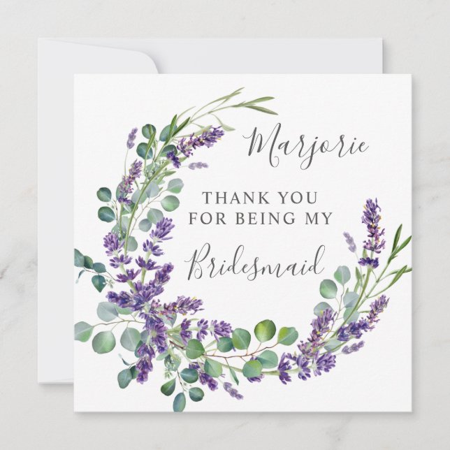 Lila Lavender Eucalyptus Bridesmaid Vielen Dank Dankeskarte (Vorderseite)