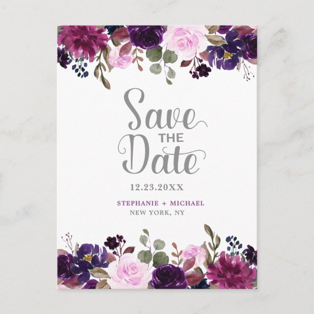 Lila Lavender Floral Boho Save the Date Ankündigungspostkarte (Vorderseite)
