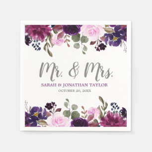 Lila Lavender Floral Boho Wedding Paper Napkin Serviette