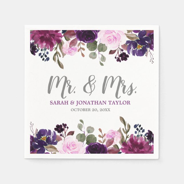 Lila Lavender Floral Boho Wedding Paper Napkin Serviette (Vorderseite)
