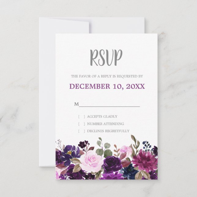 Lila Lavender Floral Boho Wedding RSVP (Vorderseite)