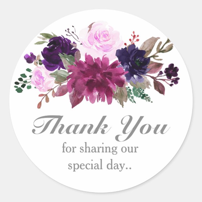 Lila Lavender Floral Boho Wedding vielen Dank Runder Aufkleber (Vorderseite)