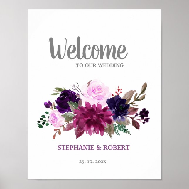 Lila Lavender Floral Boho Wedding Welcome Poster (Vorne)