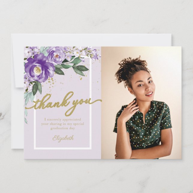 Lila Lavender Floral Foto Dankeschön Dankeskarte (Vorderseite)