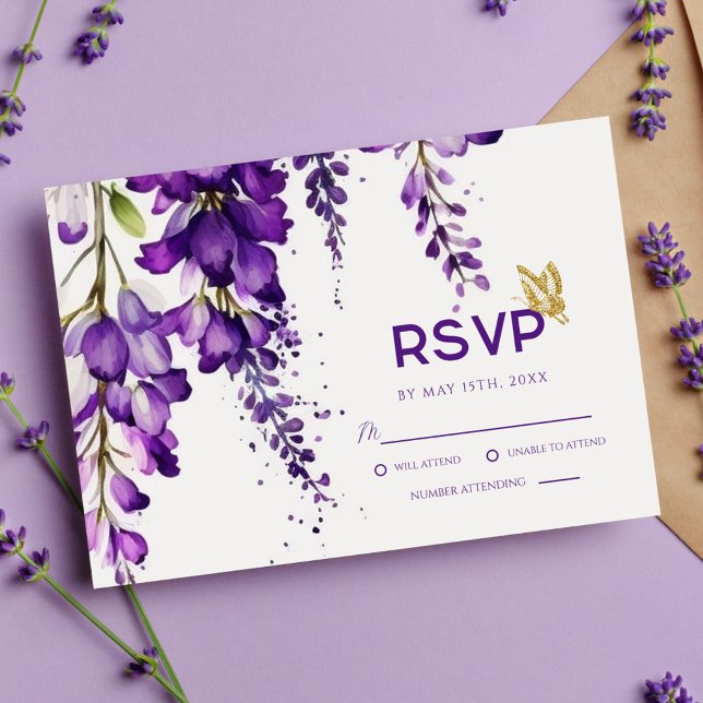 Lila Lavender Floral Modern Boho Wedding RSVP Karte (Von Creator hochgeladen)