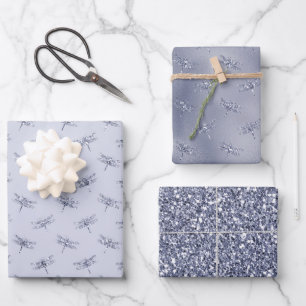 Lila Lavender Glitzer Dragonflies   Geschenkpapier Set