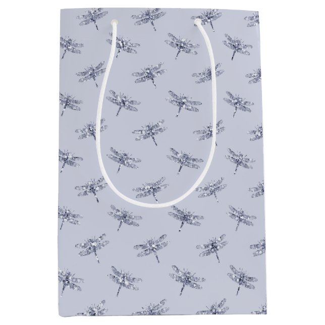 Lila Lavender Glitzer Dragonflies Mittlere Geschenktüte (Vorderseite)