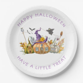 Lila Lavender Gold Hexe's Hat Pumpkin House Pappteller
