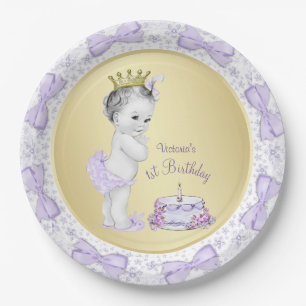 Lila Lavender Gold Princess 1. Geburtstag Party Pappteller
