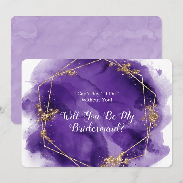 Lila Lavender Gold werden Sie mein Bridesmaid Inv. Einladung (Vorne/Hinten)