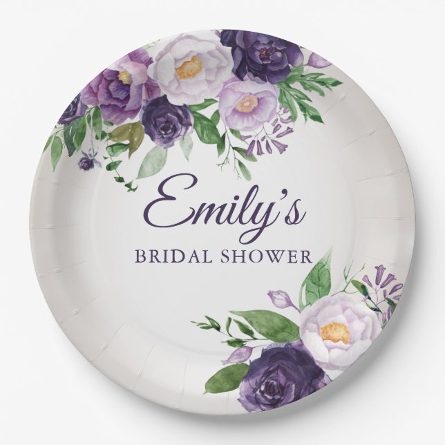 Lila Lavender Greenery Gray Brautparty Pappteller (Vorderseite)