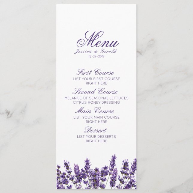 Lila Lavender Lilac Blume Wedding Menu Menükarte (Vorderseite)