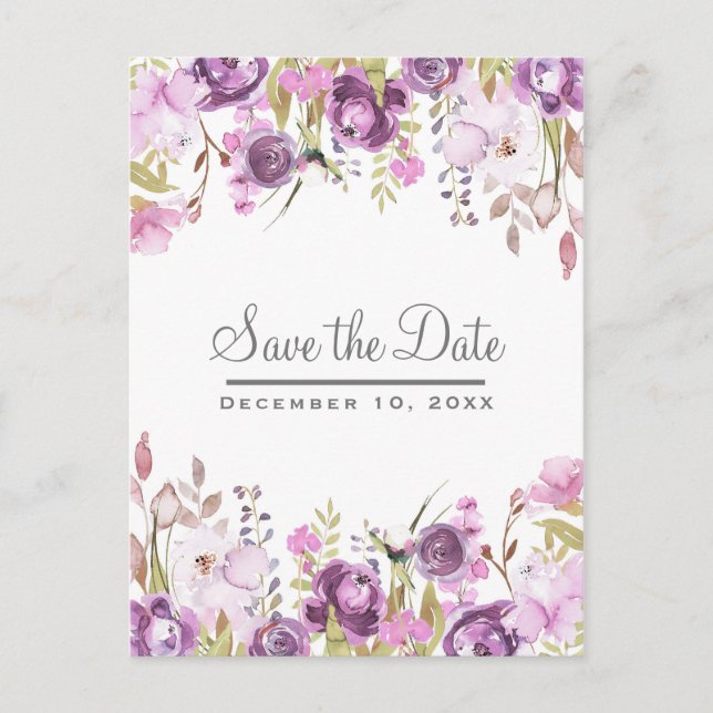 Lila Lavender Lilac Floral Wedding Save the Date Ankündigungspostkarte (Vorderseite)