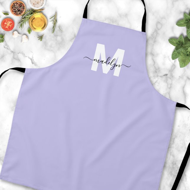 Lila Lavender Minimalistische Eleganmonogramm Schürze (Purple Lavender Minimalist Elegant Monogram Apron)