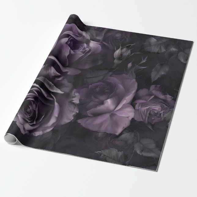 Lila Lavender Moody Rose Floral Goth Geschenkpapier (Ungerollt)